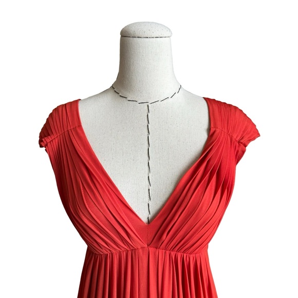 Vintage 90s Y2K Donna Karan Orange Pleated Draped Dress sz Small Made in Italy - Picture 2 of 15